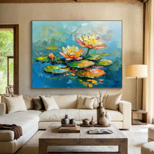 Load image into Gallery viewer, Impasto Water Lilies in Bright Colors Abstract acrylic painting DLZ088
