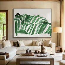 Load image into Gallery viewer, Playful Green Striped Figure Abstract Painting for Kids’ Playroom &amp; Eclectic Den DKH227
