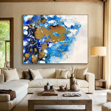 Load image into Gallery viewer, Fluid Blue - Gold Abstract Art for Contemporary Bathroom &amp; Chic Guest Room DKH167
