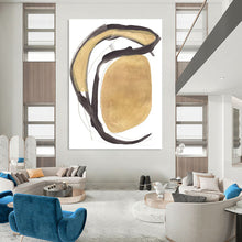 Load image into Gallery viewer, Golden Curves &amp; Dark Strokes – Abstract Mixed - Media with Bold Shapes DTP223
