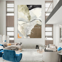 Load image into Gallery viewer, “Neutral Chaos with Black Lines” - Beige, Grey, Black Abstract Art on Canvas DKH1225
