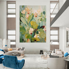 Load image into Gallery viewer, “Pastel Floral Impasto” ，Soft greens, yellows, and pinks with thick, sculptural flower and leaf shapes. DTP319
