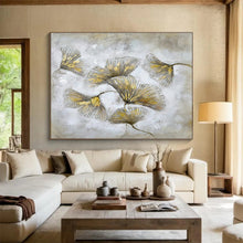Load image into Gallery viewer, Gold and Silver Ginkgo Leaf Painting on Canvas - “Elegant Foliage” DKH790
