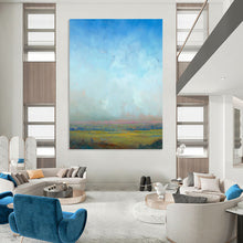 Load image into Gallery viewer, “Hazy Horizon in Soft Blues” Abstract Atmospheric Painting on Canvas, Serene Skyscape Art DKH935

