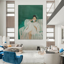 Load image into Gallery viewer, Green - White Abstract Figure Art, Perfect for Modern Bathroom &amp; Serene Living Room LargeART2034
