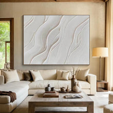 Load image into Gallery viewer, Hand - painted White Textured Wave Patterns Acrylic Art for Minimalist Spa Decor LargeART1733
