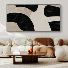 Load image into Gallery viewer, Black &amp; Beige Organic Shapes Abstract Canvas Painting, Ideal for Contemporary Studio &amp; Monochrome Dining Room LargeART1099
