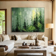 Load image into Gallery viewer, Green Forest “Misty Pines” Painting on Canvas, Atmospheric Landscape Decor DKH830
