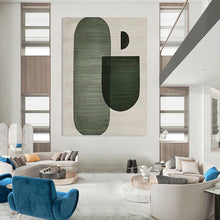 Load image into Gallery viewer, “Abstract Green Shapes” - Green, Grey Abstract Art on Canvas DKH1132
