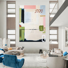 Load image into Gallery viewer, “Playful Modern Mosaic” - Pink, Green, Blue, Beige Abstract Art on Canvas DKH1109
