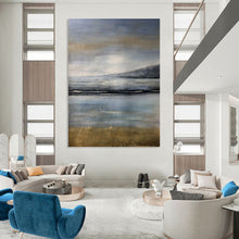 Load image into Gallery viewer, “Misty Coastal Landscape in Blues and Greys” - Atmospheric Seascape Art on Canvas DKH1576

