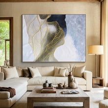 Load image into Gallery viewer, Oversized Gold Wave on White Abstract Acrylic Art for Coastal Bedroom &amp; Spa Retreat LargeART0382
