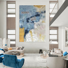 Load image into Gallery viewer, Blue and Gold Textured Abstract – Mixed - Media with Metallic Elements DTP255
