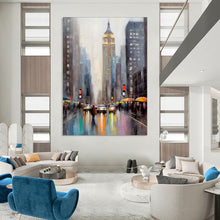 Load image into Gallery viewer, Moody Cityscape with Tall Building Abstract Painting, Ideal for Modern Office &amp; Rainy Day Lounge LargeART1912
