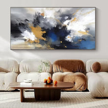 Load image into Gallery viewer, Blue, Gold, Gray &amp; White Abstract Burst Canvas Painting, Perfect for Creative Studio &amp; Energetic Home Gym LargeART1253
