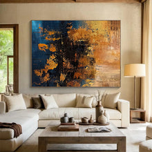 Load image into Gallery viewer, Blue - Gold Abstract Painting for Elegant Dining Room &amp; Art Gallery Corridor DKH267

