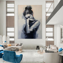 Load image into Gallery viewer, Gray &amp; Black Figurative Abstract Painting, Perfect for Minimalist Bedroom &amp; Quiet Study LargeART2140
