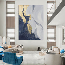 Load image into Gallery viewer, “Blue, Grey &amp; Gold Abstract” - Luxe Abstract Art on Canvas DKH1514
