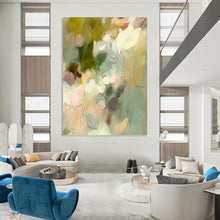 Load image into Gallery viewer, “Ethereal Green Floral Mist” - Mint, Pink, Purple Abstract Art on Canvas DKH1352
