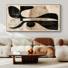 Load image into Gallery viewer, Beige &amp; Black Abstract Shapes Painting, Ideal for Retro - Inspired Lounge &amp; Modern Art Gallery LargeART1420
