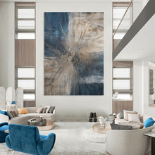Load image into Gallery viewer, “Blue and Brown Abstract Burst” – Dramatic Abstract with Bursting Colors DTP119
