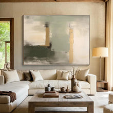 Load image into Gallery viewer, Large - Scale Green - Gold - Gray Tonal Abstract Art for Elegant Office &amp; Chic Living Room LargeART0532
