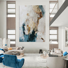 Load image into Gallery viewer, “Blue - Gold Abstract Harmony” Abstract Painting on Canvas, Coastal - Inspired Decor DKH1010
