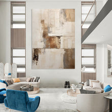 Load image into Gallery viewer, “Neutral Patchwork Abstract” - Beige, Grey, Brown Abstract Art on Canvas DKH1310
