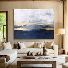 Load image into Gallery viewer, Abstract Blue and Gold Painting on Canvas - “Sunset Reflections” DKH786
