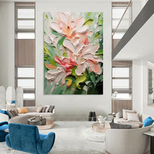 Load image into Gallery viewer, “Impasto Peach Blossoms” - Pink, Green, and White Floral Art on Canvas DKH1396
