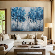 Load image into Gallery viewer, Hand - painted Large - Scale Blue Trees Abstract Landscape Acrylic Art for Calming Living Spaces LargeART1758
