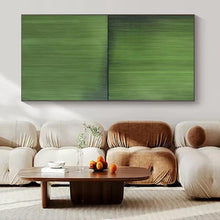 Load image into Gallery viewer, Grand Hand - painted Dual Green Stripes Acrylic Art for Minimalist Offices LargeART0197
