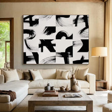 Load image into Gallery viewer, Black And White Abstract Brushstroke Painting On Canvas DKH447
