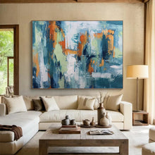 Load image into Gallery viewer, Abstract Cityscape Painting with Blue, Orange, and Green for Urban Loft &amp; Contemporary Gallery DKH295
