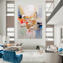 Load image into Gallery viewer, “Gold - Accented Color Burst” Abstract Painting on Canvas, Luxe Living Room Decor DKH1056
