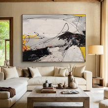 Load image into Gallery viewer, Expressive Black and White with Yellow Accents Abstract acrylic painting DLZ030

