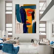 Load image into Gallery viewer, Blue &amp; Orange Cubist Abstract Painting, Ideal for Modern Art Studio &amp; Bold Living Room LargeART2125
