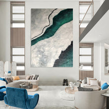 Load image into Gallery viewer, “Aerial River View” – Swirling green river, gray - white land, textured paint DTP403
