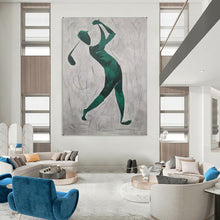 Load image into Gallery viewer, Abstract Painting Green Golfer Silhouette Art for Game Room &amp; Sports Bar Decor LargeART2162
