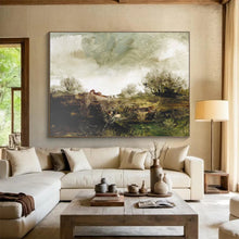 Load image into Gallery viewer, Textured Green Field with Trees Abstract acrylic painting DLZ122
