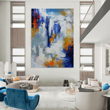 Load image into Gallery viewer, “Vibrant Color Splash Abstract” - Blue, Orange, White Abstract Art on Canvas DKH1338

