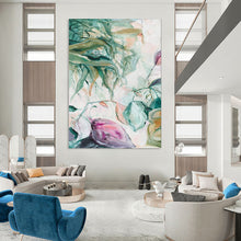 Load image into Gallery viewer, Green &amp; Purple Floral Abstract Painting, Ideal for Botanical - Themed Bathroom &amp; Relaxing Reading Nook LargeART1850

