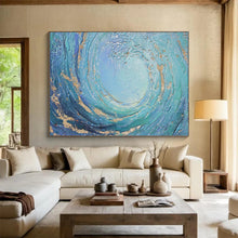 Load image into Gallery viewer, “Blue and Gold Swirl” - Textured Abstract Acrylic, Good for Luxury Bathroom and Living Room DLZ254
