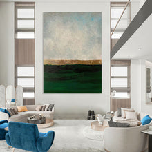 Load image into Gallery viewer, “Gold Horizon Over Green Sea” - Green, Gold, Grey Abstract Art on Canvas DKH1206
