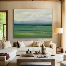 Load image into Gallery viewer, Misty Green Field &amp; Mountain Abstract Painting for Nature - Inspired Living Room &amp; Tranquil Office DKH101
