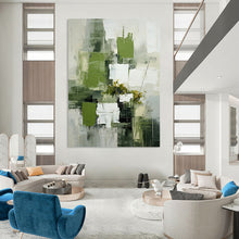Load image into Gallery viewer, Modern Geometric Abstract Art, Bold Green Blocks for Contemporary Office &amp; Minimalist Bedroom LargeART2264
