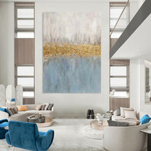 Load image into Gallery viewer, Blue &amp; Gold Abstract Striped Art, Ideal for Serene Bedroom &amp; Sophisticated Office LargeART2289
