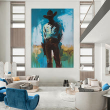 Load image into Gallery viewer, “Shadowed Cowboy Silhouette” – Atmospheric Figure Painting with Muted Tones DTP102
