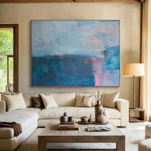Load image into Gallery viewer, Hand - painted Blue - Toned Abstract Mist Acrylic Art for Calming Bedroom Corners LargeART1685
