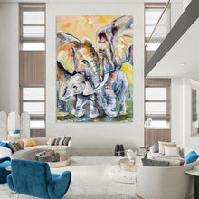 Load image into Gallery viewer, “Watercolor Elephant Family” - Impressionistic Animal Art on Canvas DKH1646
